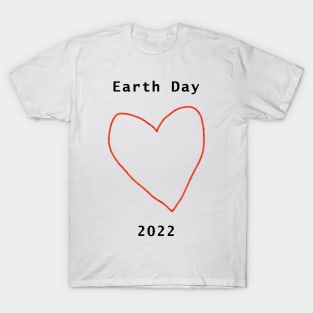 Red Heart Line Drawing Earth Day 2022 T-Shirt